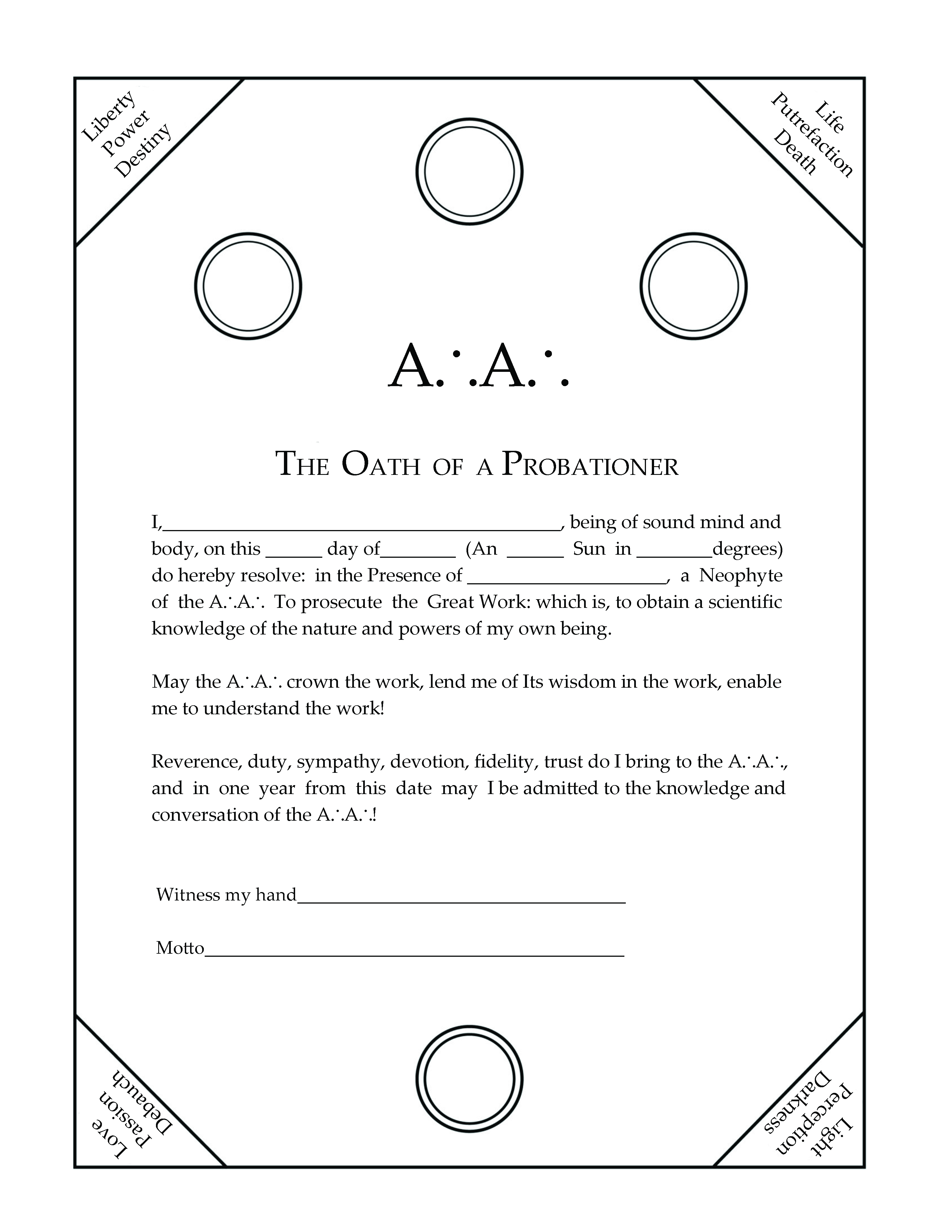 Illustration depicting the Oath of the Probationer grade