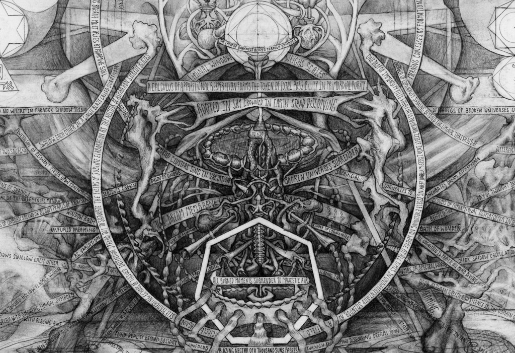 A complex esoteric diagram with heart, roots, alchemical symbols, Hebrew inscriptions