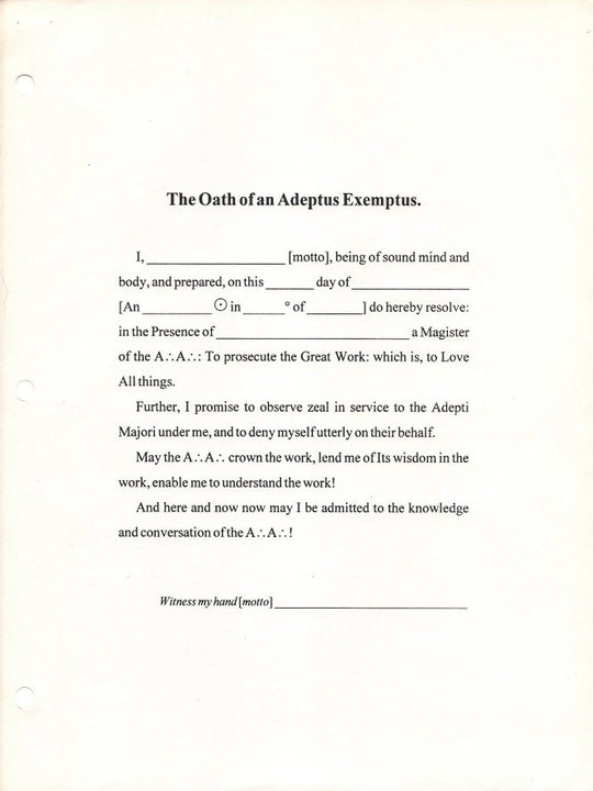 Illustration depicting the Oath of the Adeptus Exemptus grade