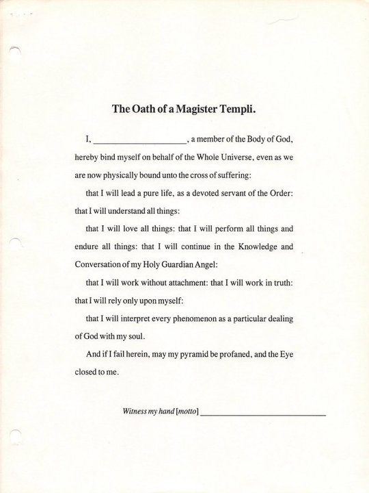 Illustration depicting the Oath of the Magister Templi grade