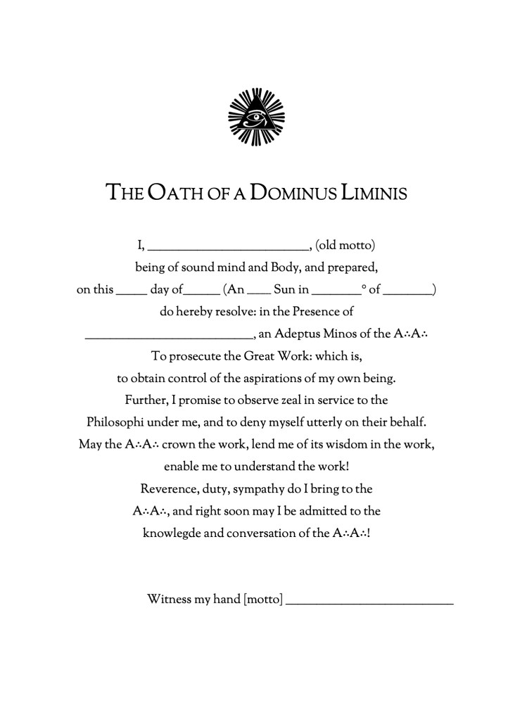 Illustration depicting the Oath of the Dominus Liminis grade