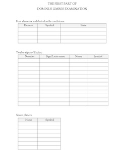 Dominus Liminis grade examination questions for magical and esoteric studies, first part