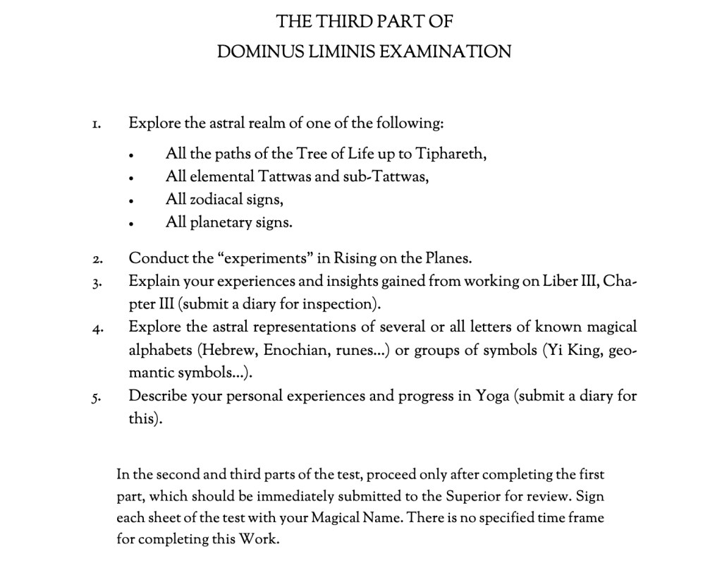 Dominus Liminis grade examination questions for magical and esoteric studies, part three
