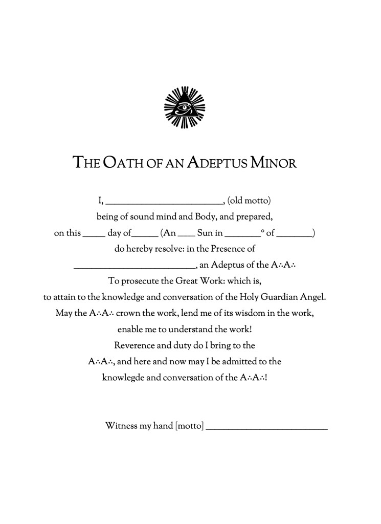 Illustration depicting the Oath of the Adeptus Minor grade

