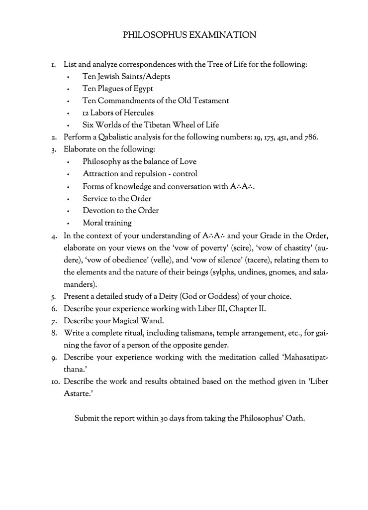 Philosophus grade examination questions for magical and esoteric studies
