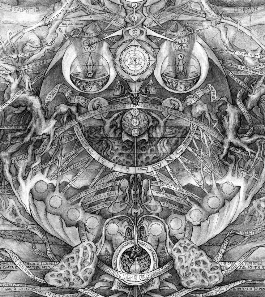 Geometric chalice with root-like structures, cosmic symbolism