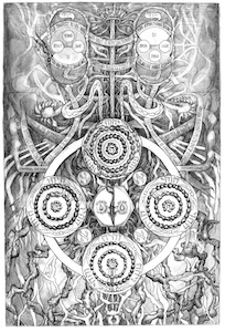 Serpent ascending through planetary symbols toward celestial crown