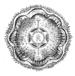 Jeweled spark Mandala surrounding Hebrew letter Aleph