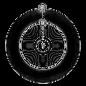 Dark mystical circular diagram with heart in hexagram and all-seeing eye