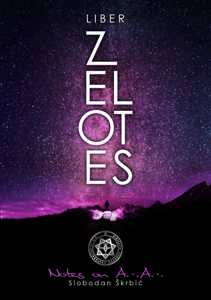 Purple starry sky background for book cover titled Liber Zelotes