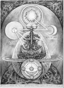 Alchemical diagram with anatomical vessel and sun and moon symbols